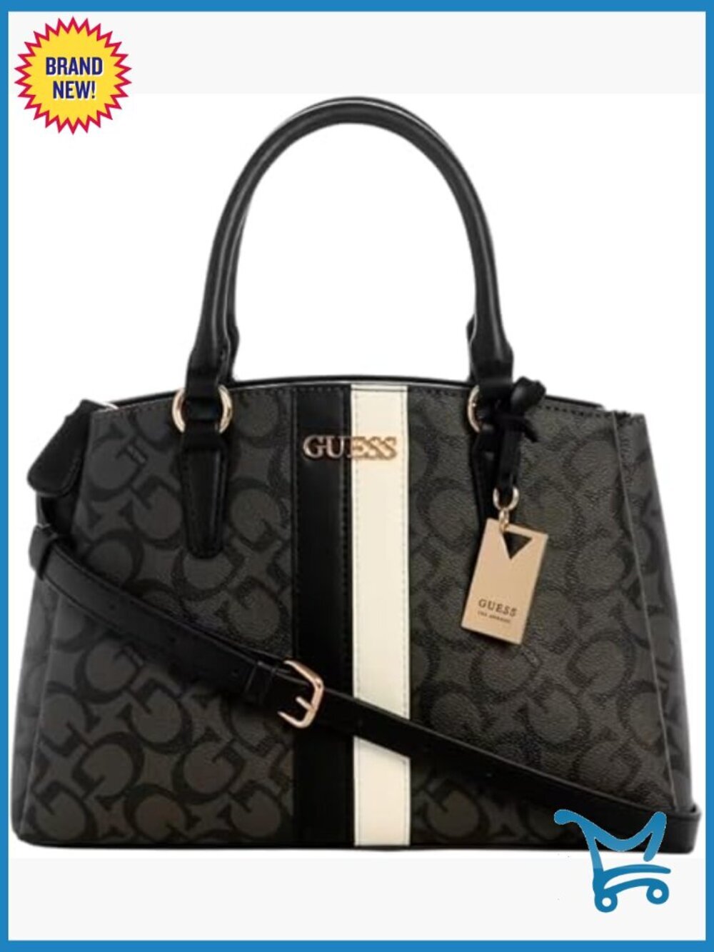 Faux Leather Logo Satchel with Adjustable Crossbody Strap